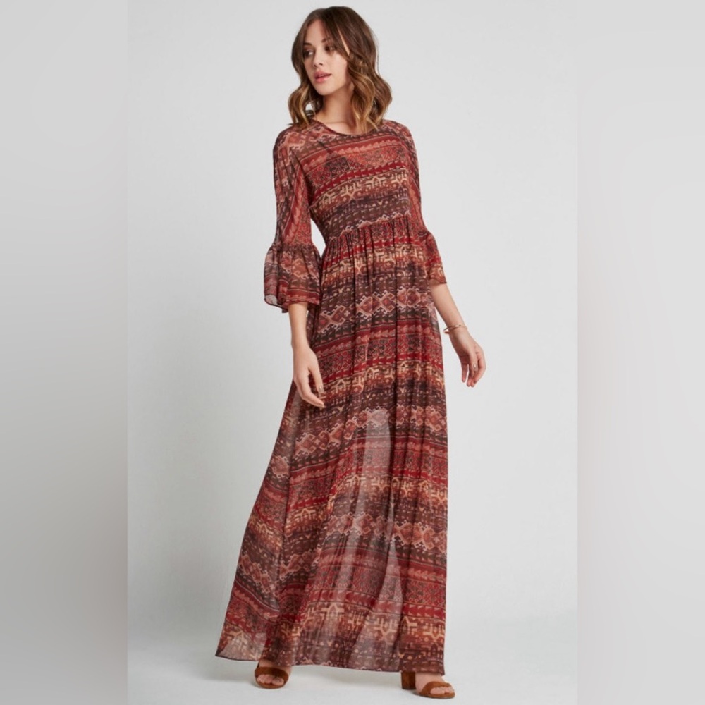 Revolve BCBGENERATION Bell Sleeve Maxi Dress in Coffee Bean Medium Boho Cottage